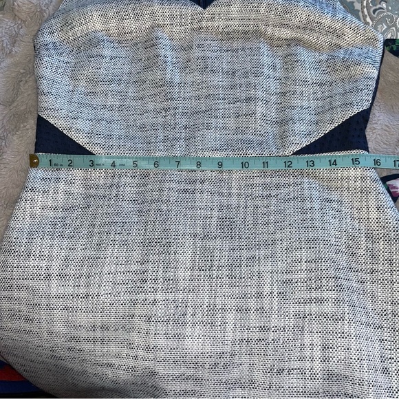 J. Crew Sheath Dress V-Neck Midi, Navy Blue and Gray - Picture 8 of 11